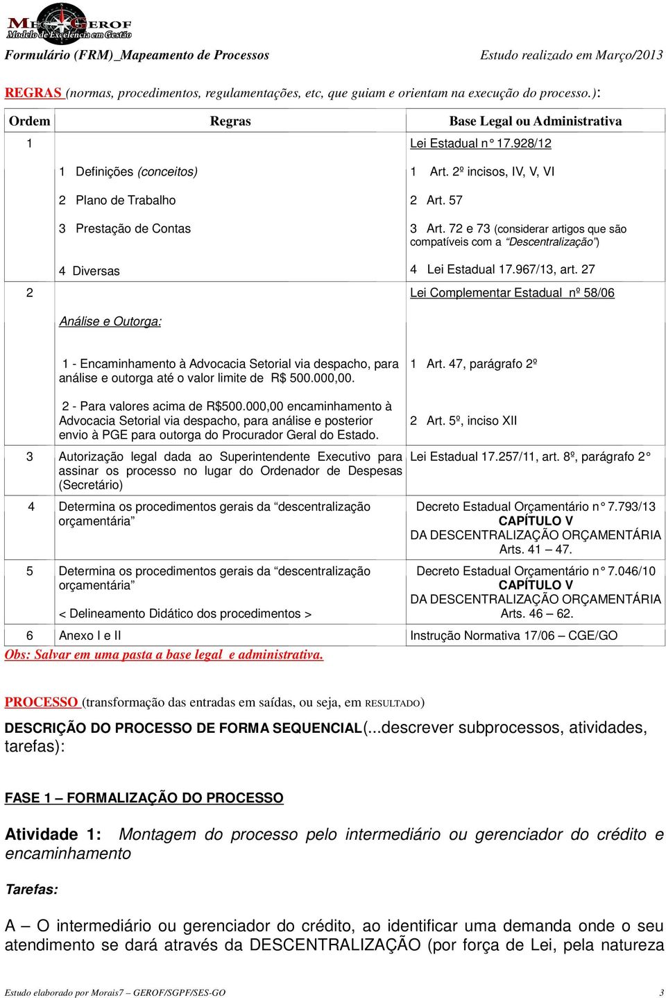 72 e 73 (considerar artigos que são compatíveis com a Descentralização ) 4 Lei Estadual 17.967/13, art.