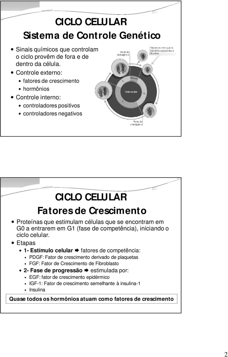 células que se encontram em G0 a entrarem em G1 (fase de competência), iniciando o ciclo celular.