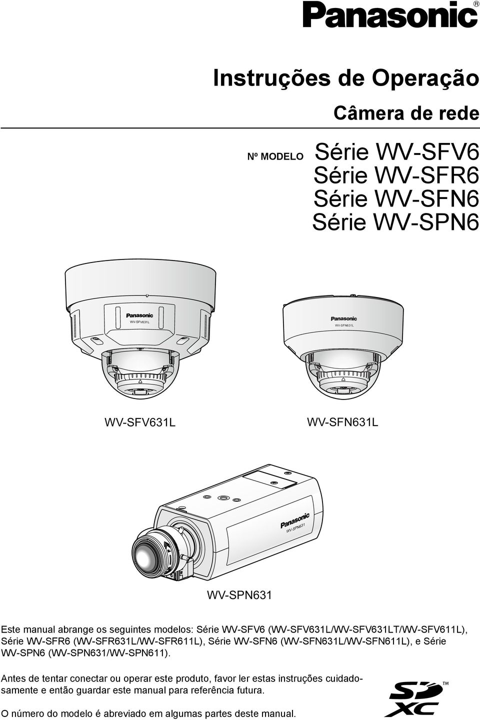 (WV-SFR631L/WV-SFR611L), Série WV-SFN6 (WV-SFN631L/WV-SFN611L), e Série WV-SPN6 (WV-SPN631/WV-SPN611).