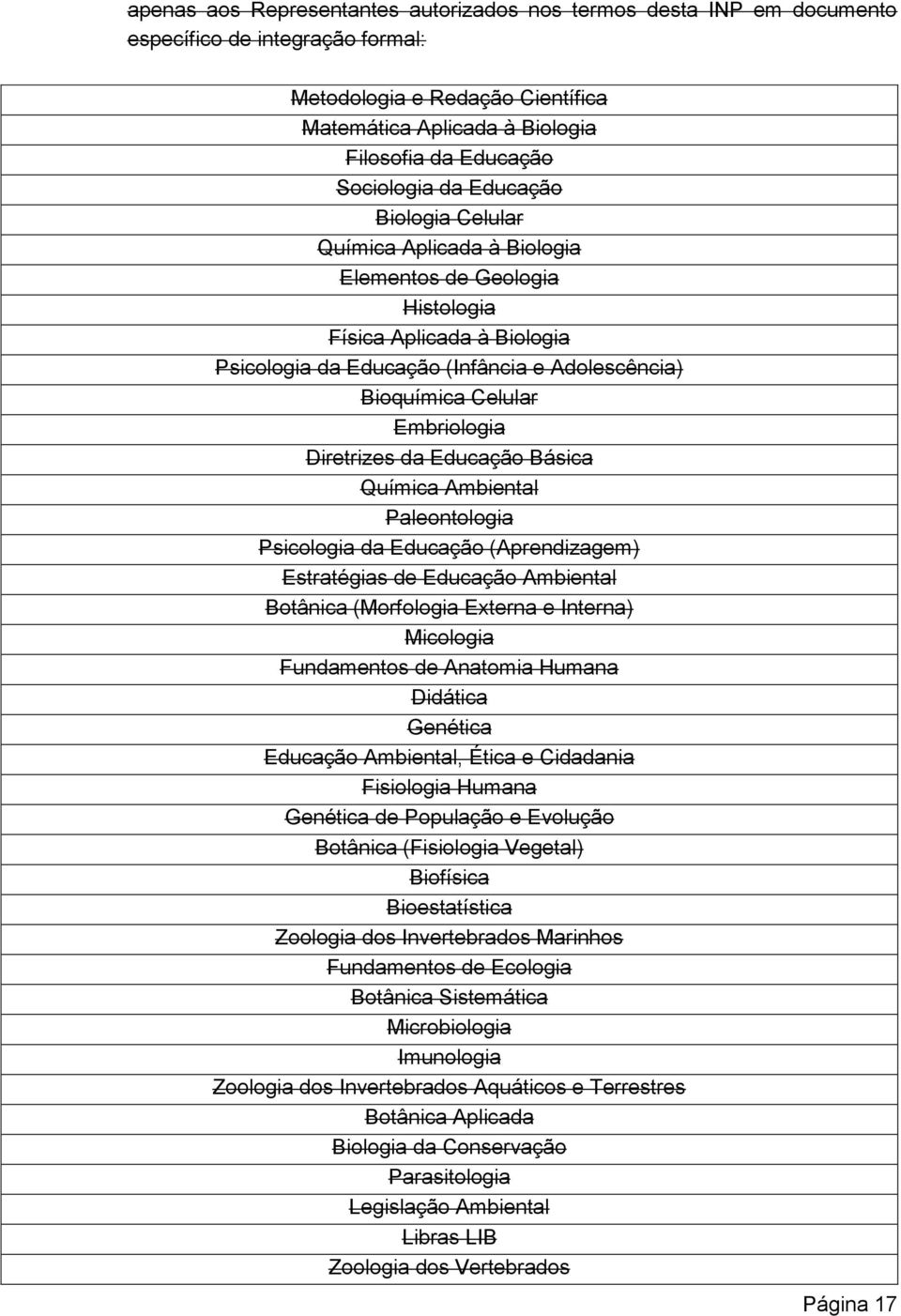 Estratégias de Educação Ambiental Botânica (Morfologia Externa e Interna) Micologia Fundamentos de Anatomia Humana Didática Genética Educação Ambiental, Ética e Cidadania Fisiologia Humana Genética