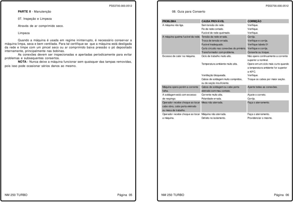 As conexões devem ser inspecionadas e apertadas periodicamente para evitar problemas e subsequentes consertos.