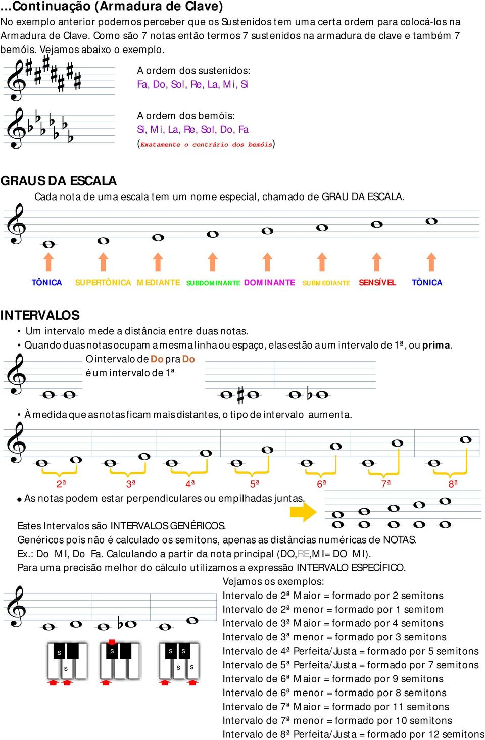 A ordem dos sustenidos: Fa, Do, Sol, Re, La, Mi, Si A ordem dos bemóis: Si, Mi, La, Re, Sol, Do, Fa ( Exatamente o contrário dos bemóis) GRAUS DA ESCA Cada nota de uma escala tem um nome especial,