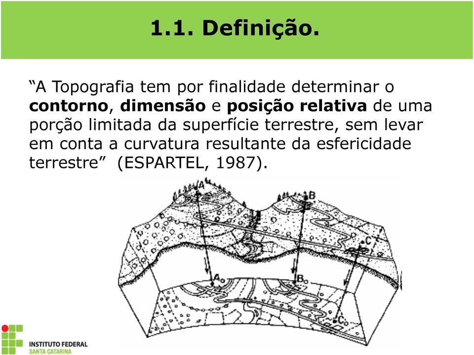 dimensão e posição relativa de uma porção limitada da