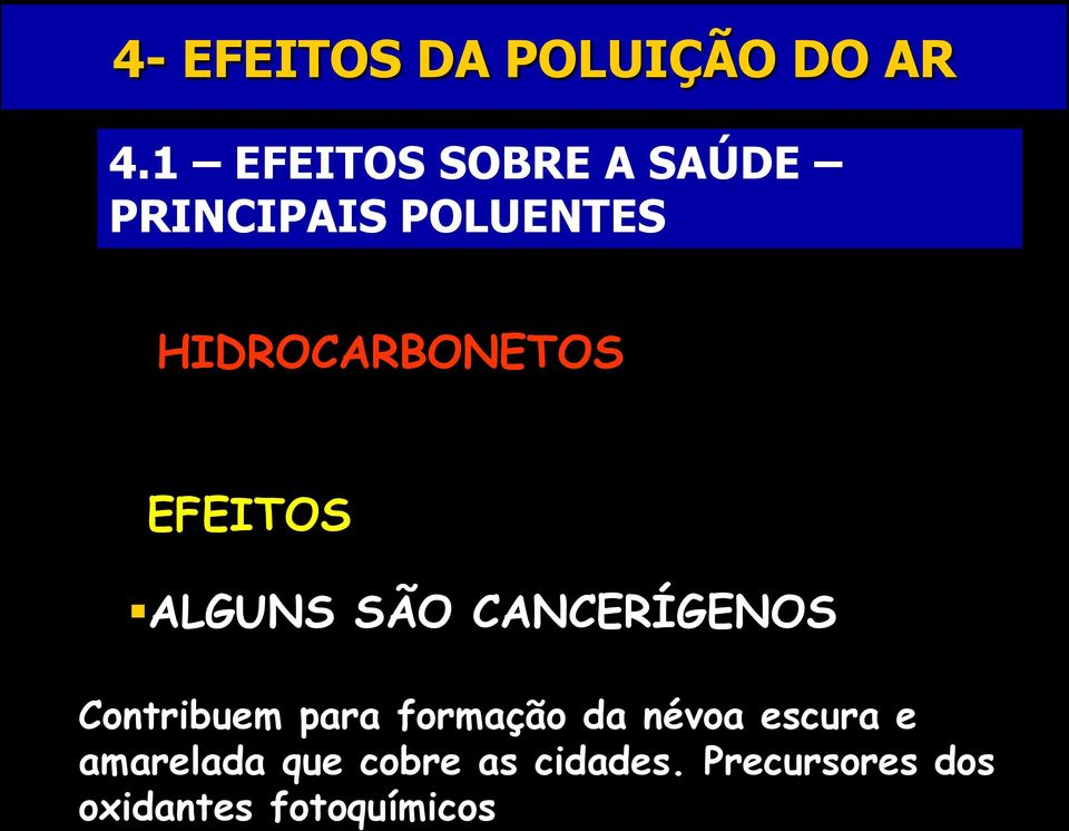 HIDROCARBONETOS EFEITOS ALGUNS SÃO CANCERÍGENOS Contribuem