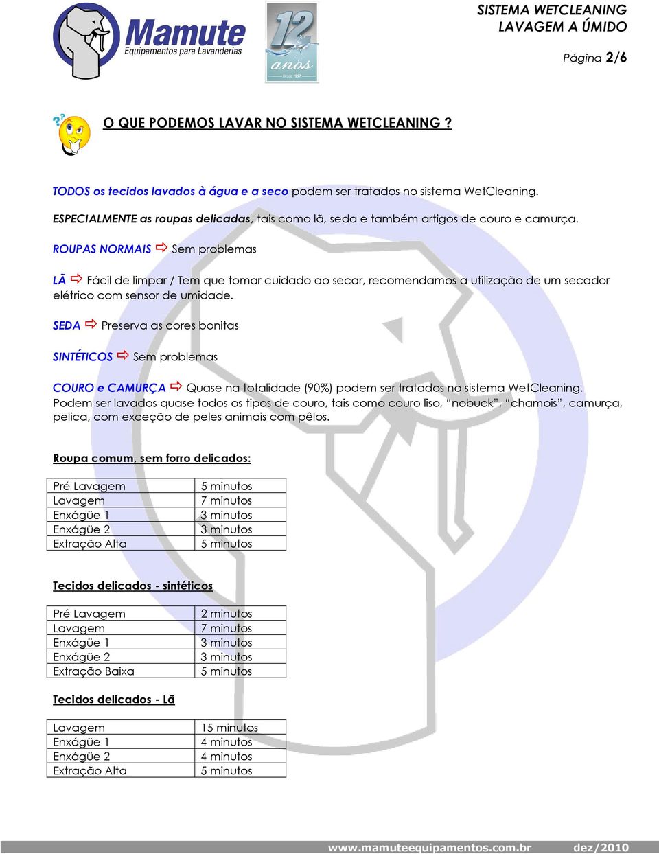 ROUPAS NORMAIS Sem problemas LÃ Fácil de limpar / Tem que tomar cuidado ao secar, recomendamos a utilização de um secador elétrico com sensor de umidade.