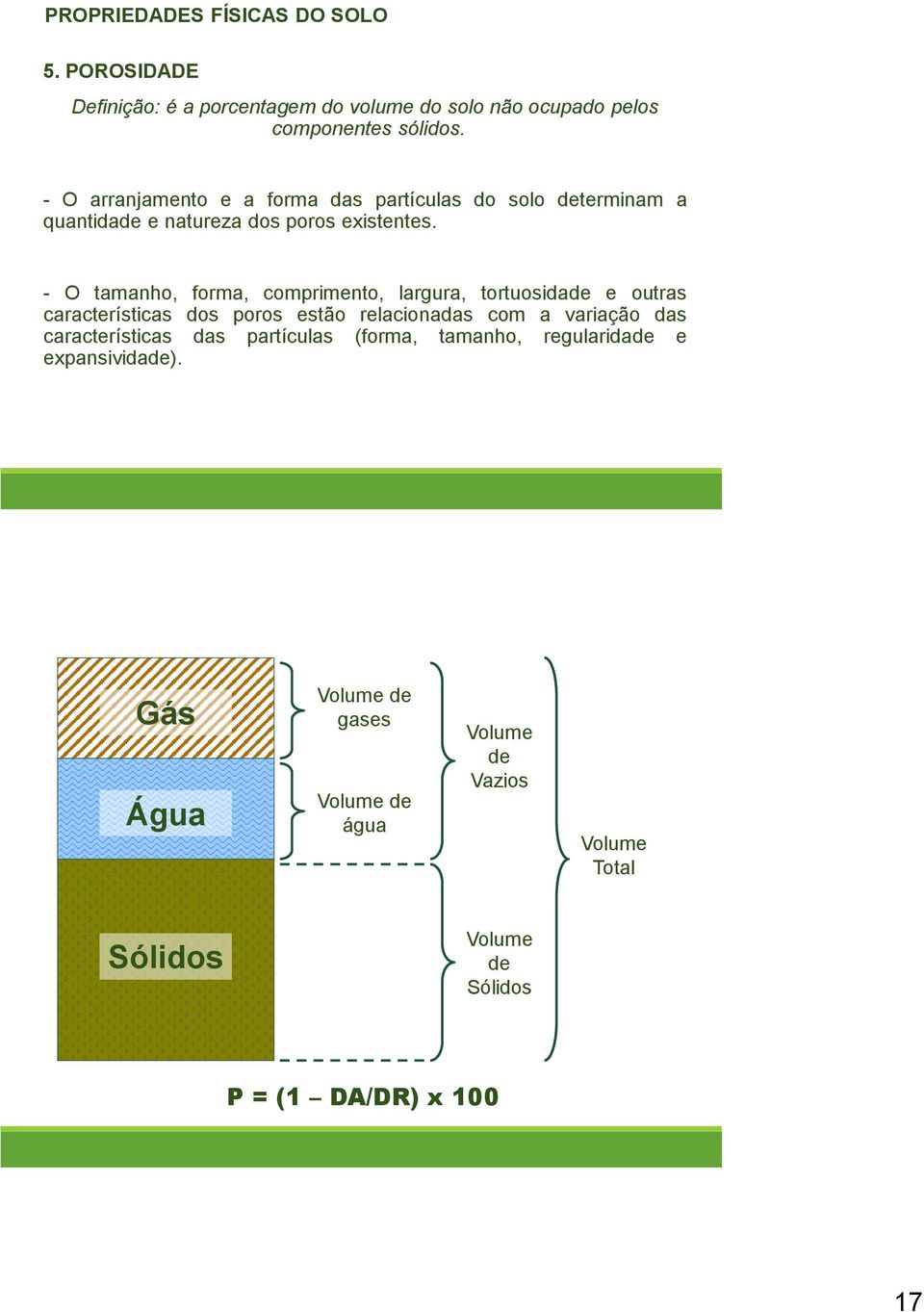 - O tamanho, forma, comprimento, largura, tortuosidade e outras características dos poros estão relacionadas com a variação das