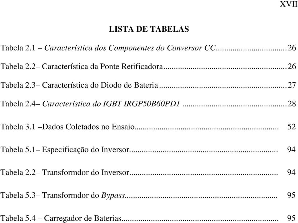 4 Característica do IGBT IRGP50B60PD...8 Tabela 3. Dados Coletados no Ensaio... 5 Tabela 5.