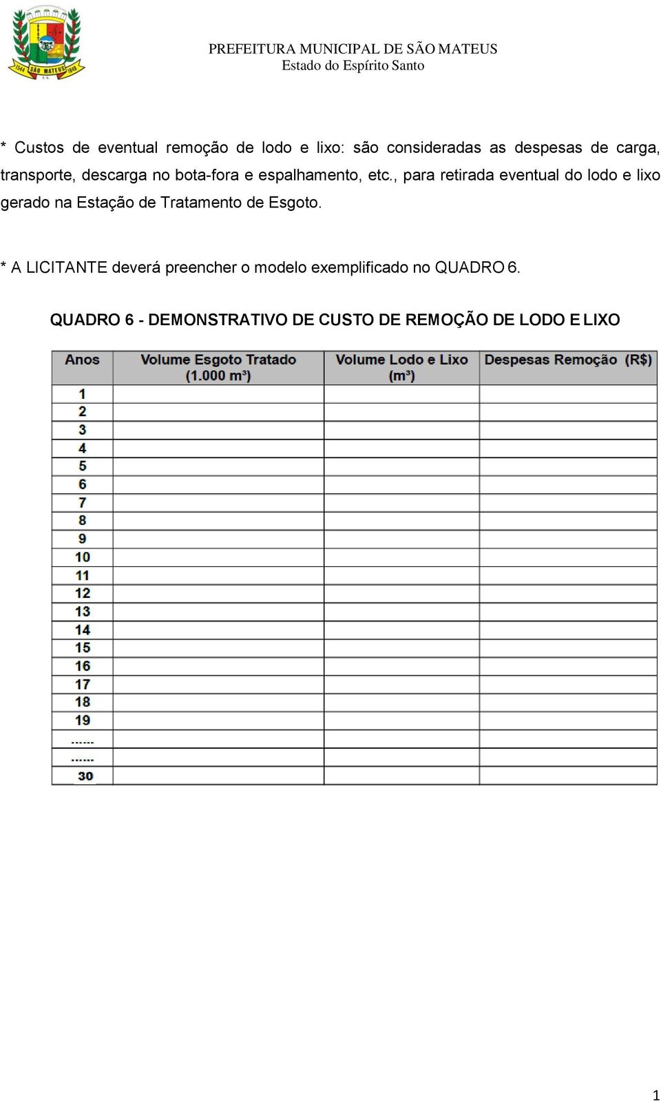 , para retirada eventual do lodo e lixo gerado na Estação de Tratamento de Esgoto.