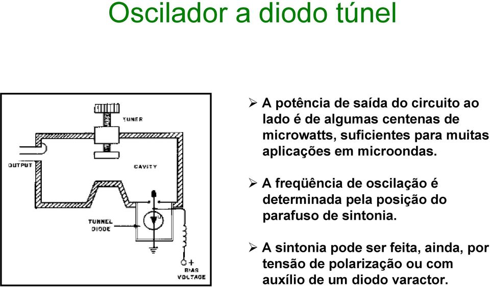 A freqüência de oscilação é determinada pela posição do parafuso de sintonia.