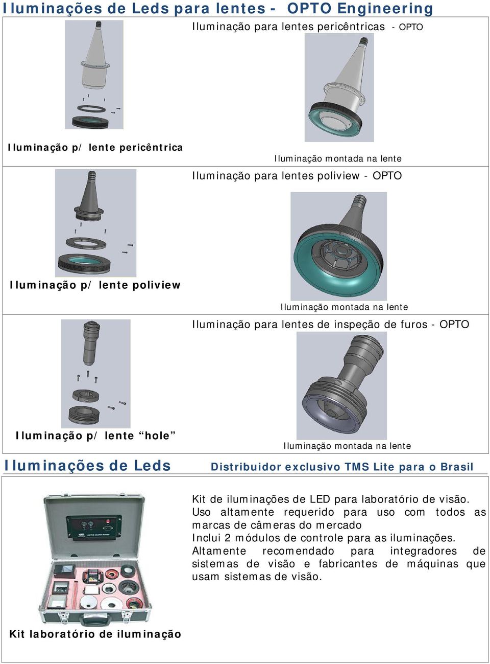 montada na lente Distribuidor exclusivo TMS Lite para o Brasil Kit de iluminações de LED para laboratório de visão.