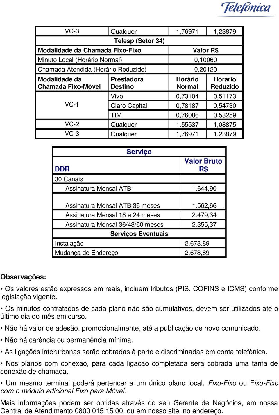 678,89 Observações: Os valores estão expressos em reais, incluem tributos (PIS, COFINS e ICMS) conforme legislação vigente.