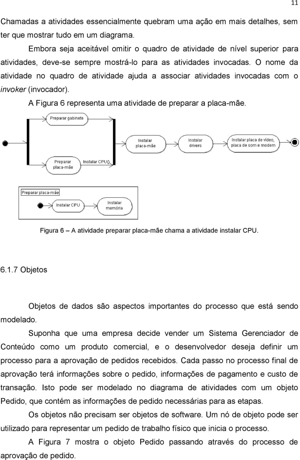 O nome da atividade no quadro de atividade ajuda a associar atividades invocadas com o invoker (invocador). A Figura 6 representa uma atividade de preparar a placa-mãe.