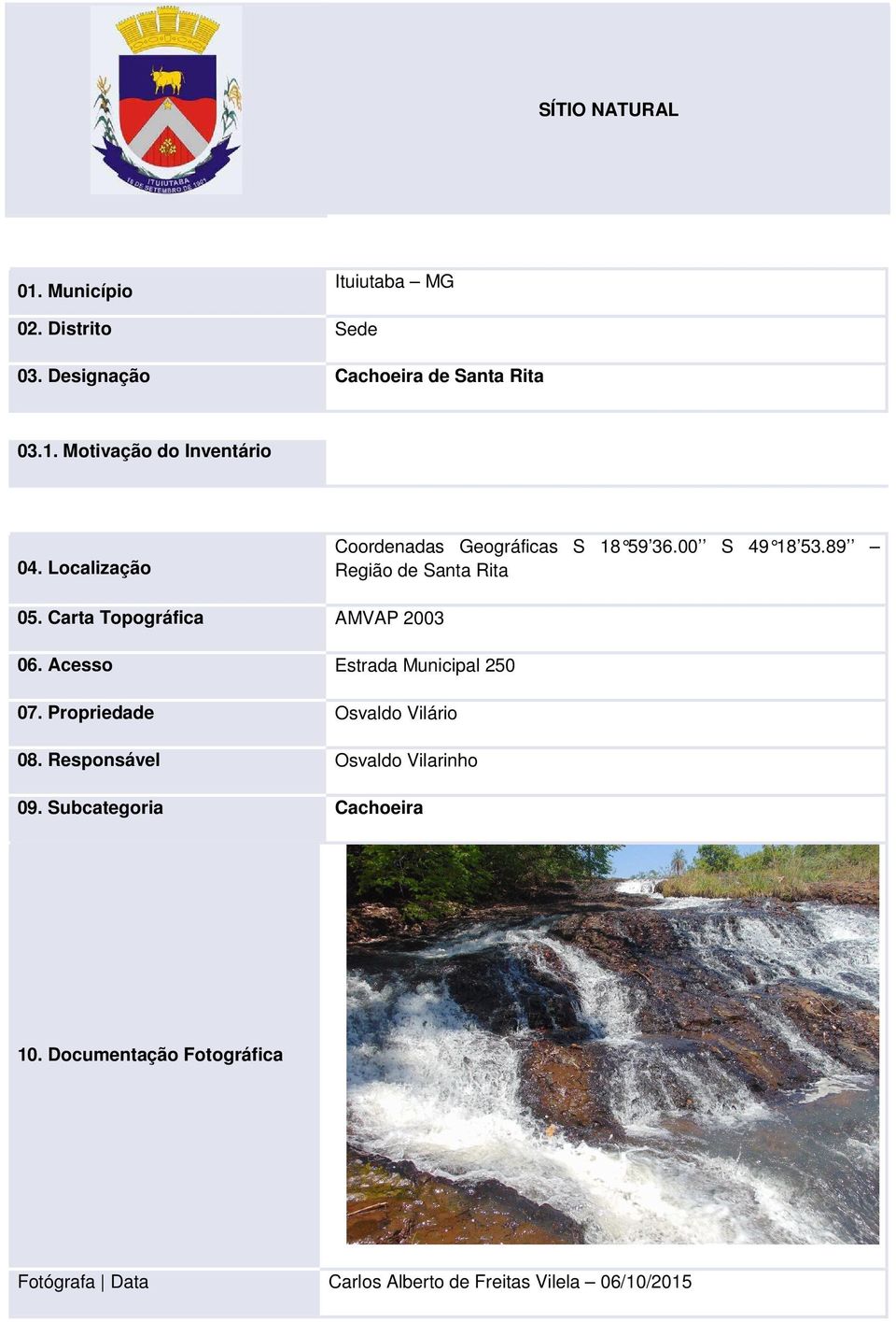 Carta Topográfica AMVAP 2003 06. Acesso Estrada Municipal 250 07. Propriedade Osvaldo Vilário 08.