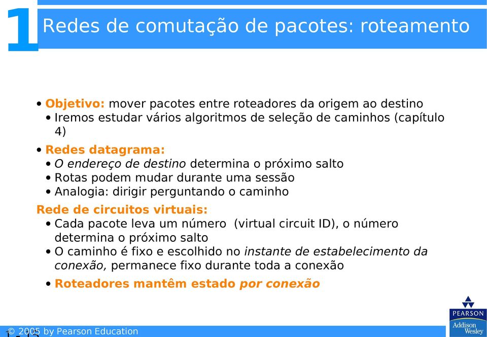 Analogia: dirigir perguntando o caminho Rede de circuitos virtuais: Cada pacote leva um número (virtual circuit ID), o número determina o