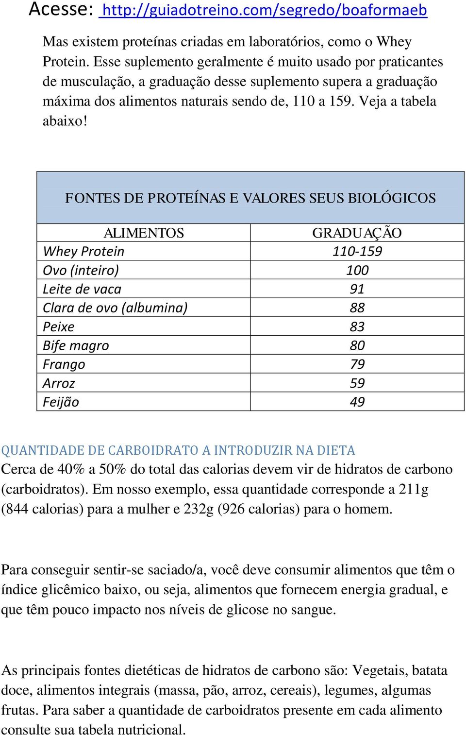 FONTES DE PROTEÍNAS E VALORES SEUS BIOLÓGICOS ALIMENTOS GRADUAÇÃO Whey Protein 110-159 Ovo (inteiro) 100 Leite de vaca 91 Clara de ovo (albumina) 88 Peixe 83 Bife magro 80 Frango 79 Arroz 59 Feijão