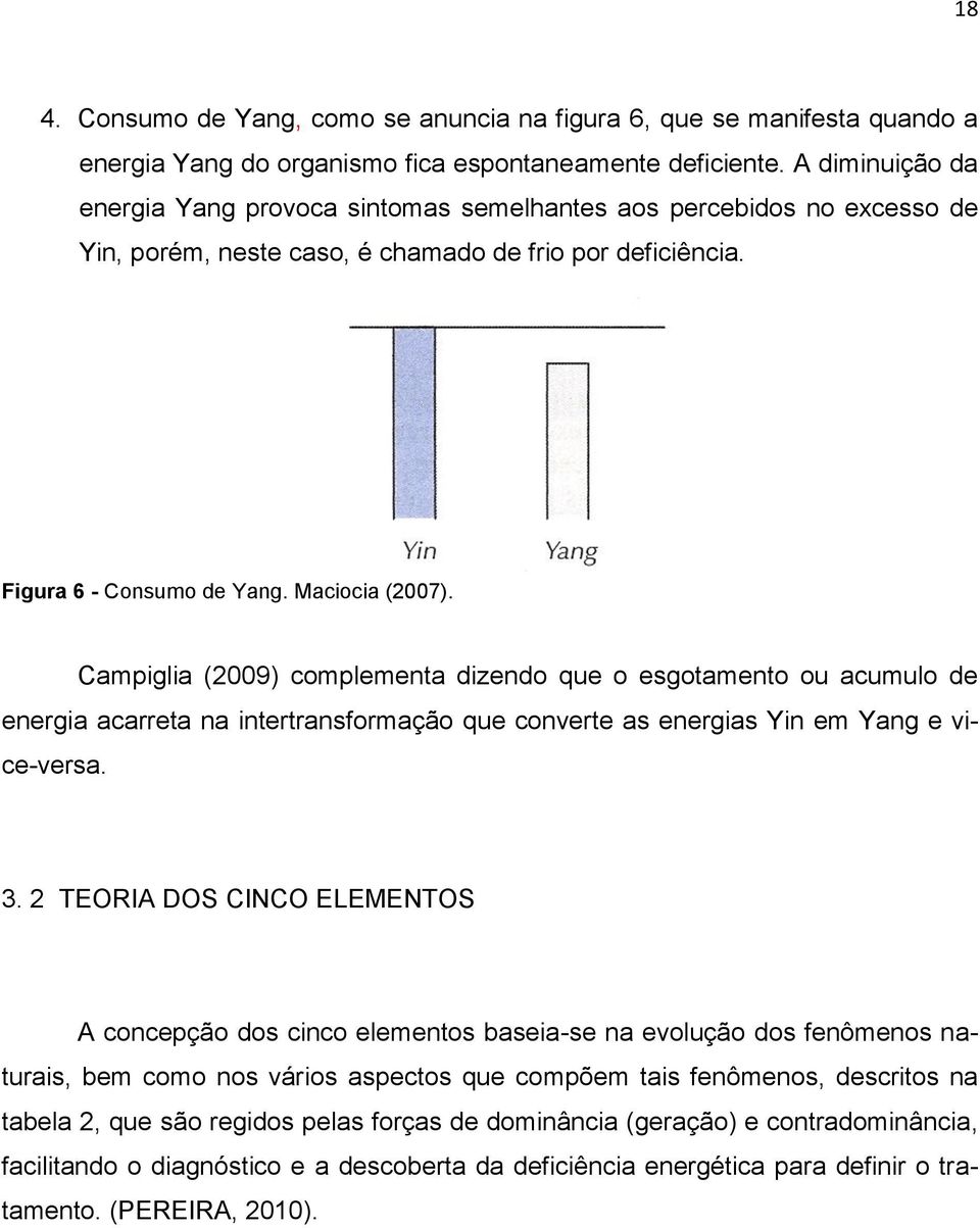Campiglia (2009) complementa dizendo que o esgotamento ou acumulo de energia acarreta na intertransformação que converte as energias Yin em Yang e vice-versa. 3.