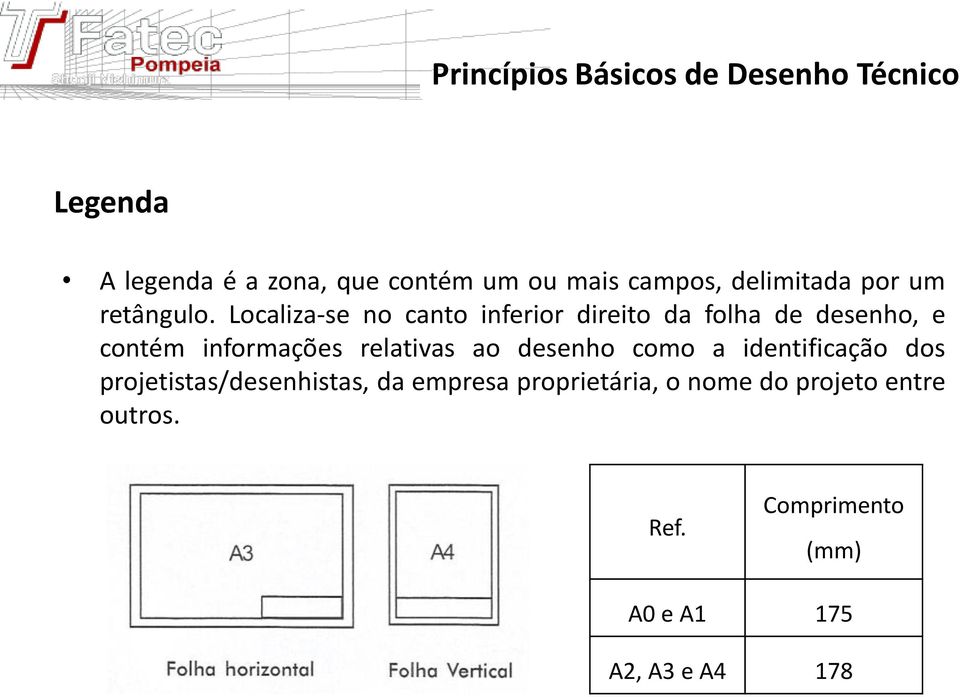 relativas ao desenho como a identificação dos projetistas/desenhistas, da empresa