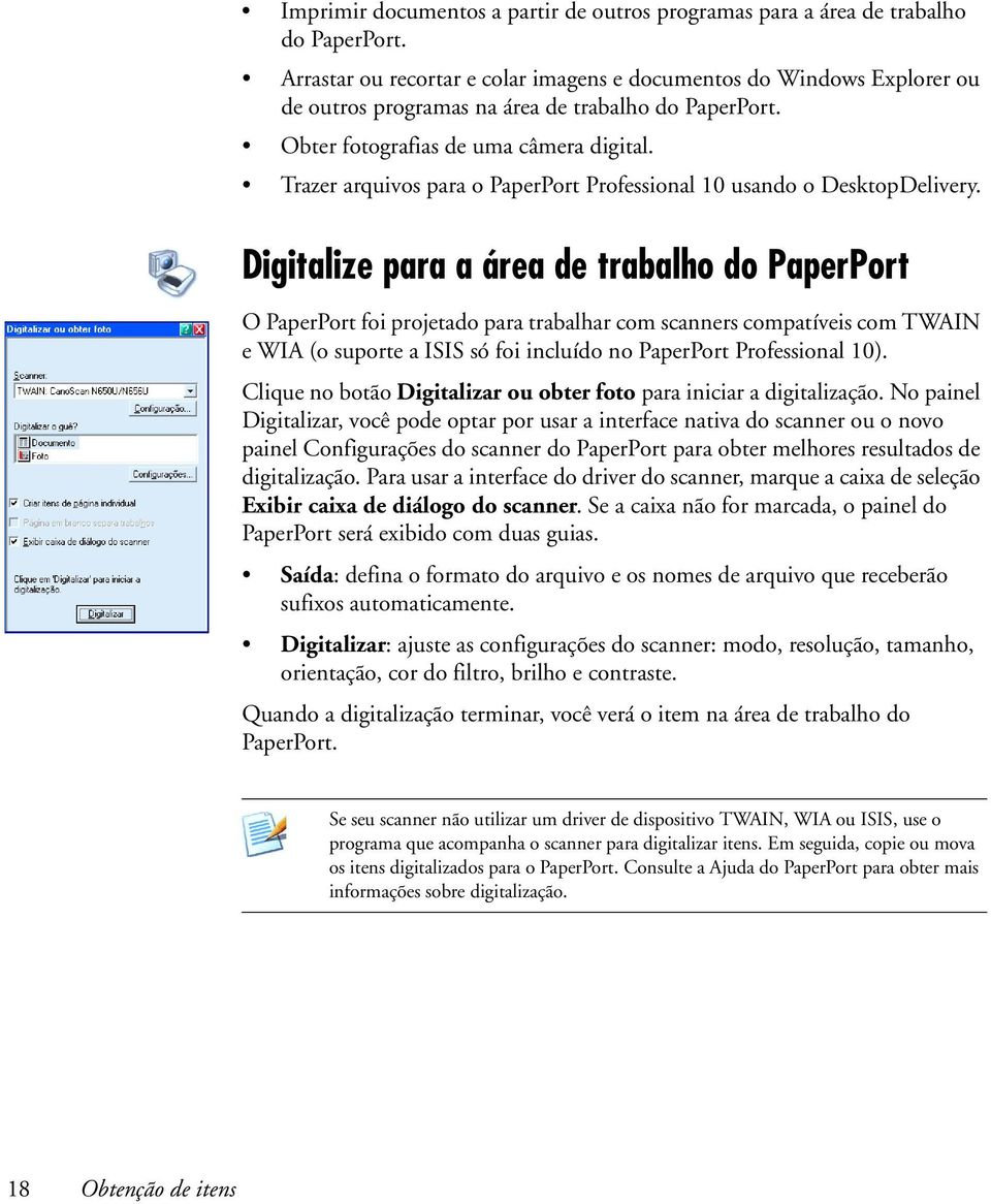 Trazer arquivos para o PaperPort Professional 10 usando o DesktopDelivery.