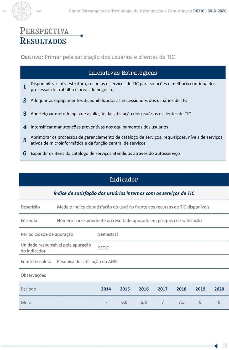 2 Adequar os equipamentos disponibilizados às necessidades dos usuários de TIC 3 Aperfeiçoar metodologia de avaliação da satisfação dos usuários e clientes de TIC 4 Intensificar manutenções