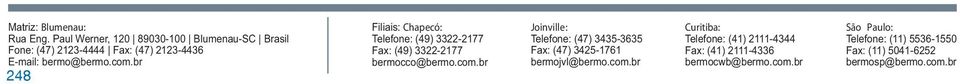 br 248 Filiais: Chapecó: Telefone: (49) 3322-2177 Fax: (49) 3322-2177 bermocco@bermo.com.