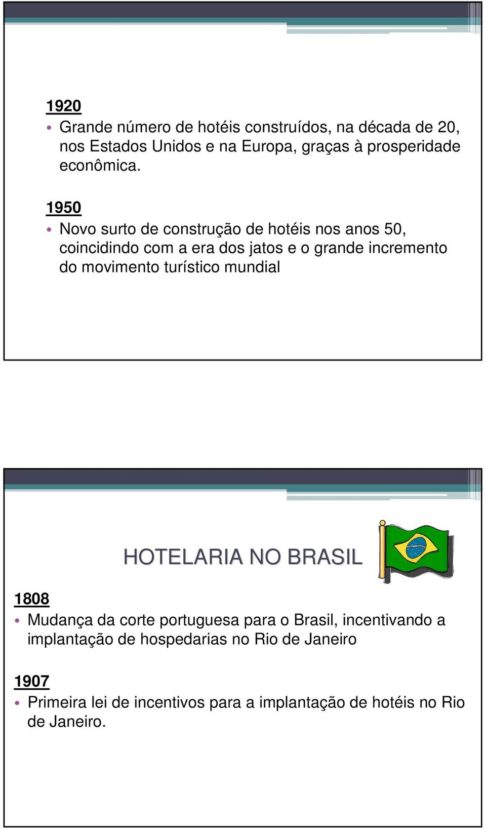 1950 Novo surto de construção de hotéis nos anos 50, coincidindo com a era dos jatos e o grande incremento do