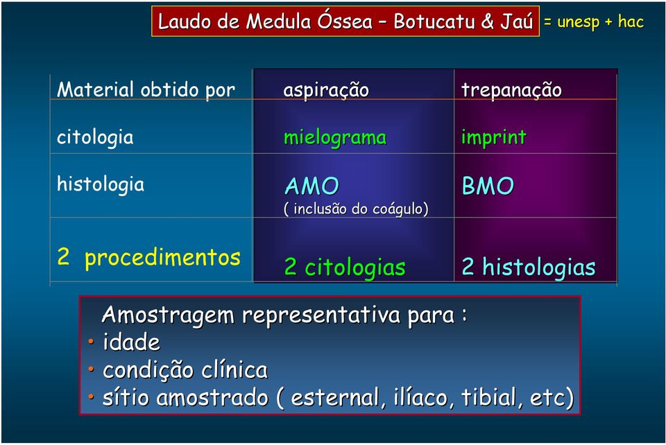 imprint BMO 2 procedimentos 2 citologias 2 histologias Amostragem