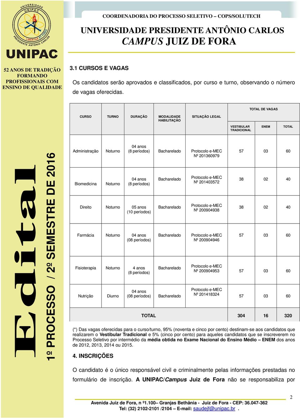 (noventa e cinco por cento) destinam-se aos candidatos que realizarem o Vestibular Tradicional e 5% (cinco por cento) para aqueles candidatos que se inscreverem no Processo Seletivo por intermédio da