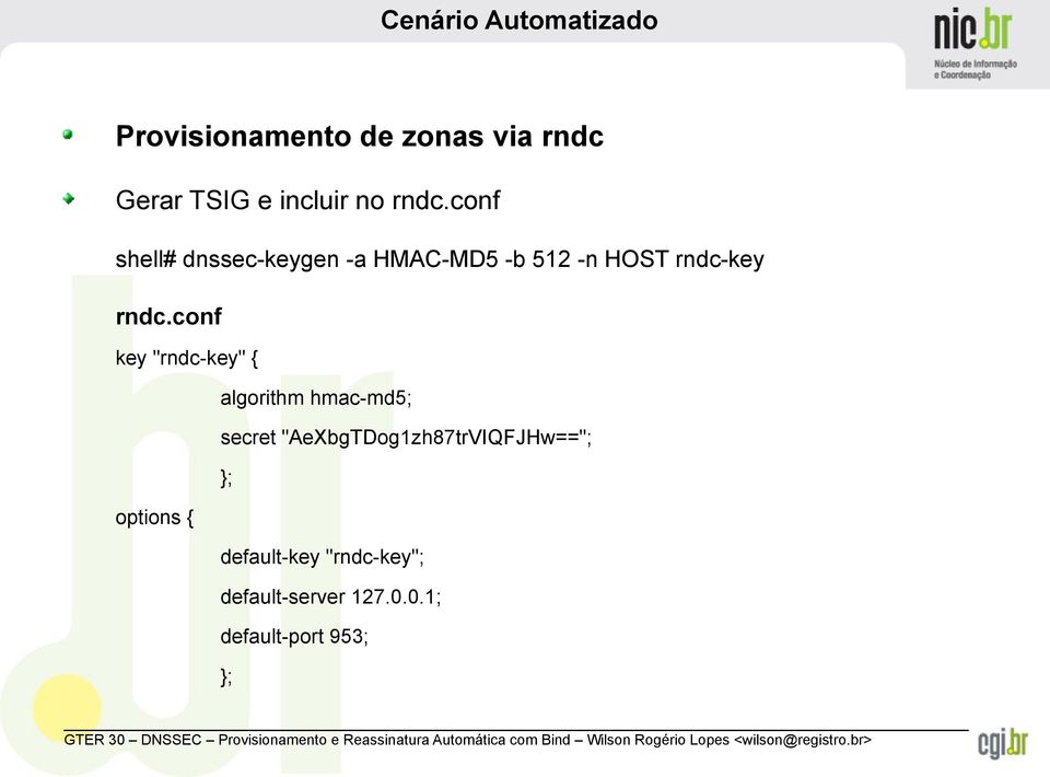 conf key "rndc-key" { algorithm hmac-md5; secret