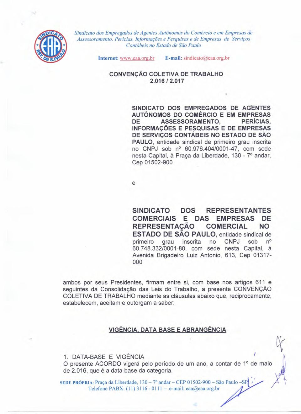 entidade sindical de primeiro grau inscrita no CNPJ sob no 60.976.