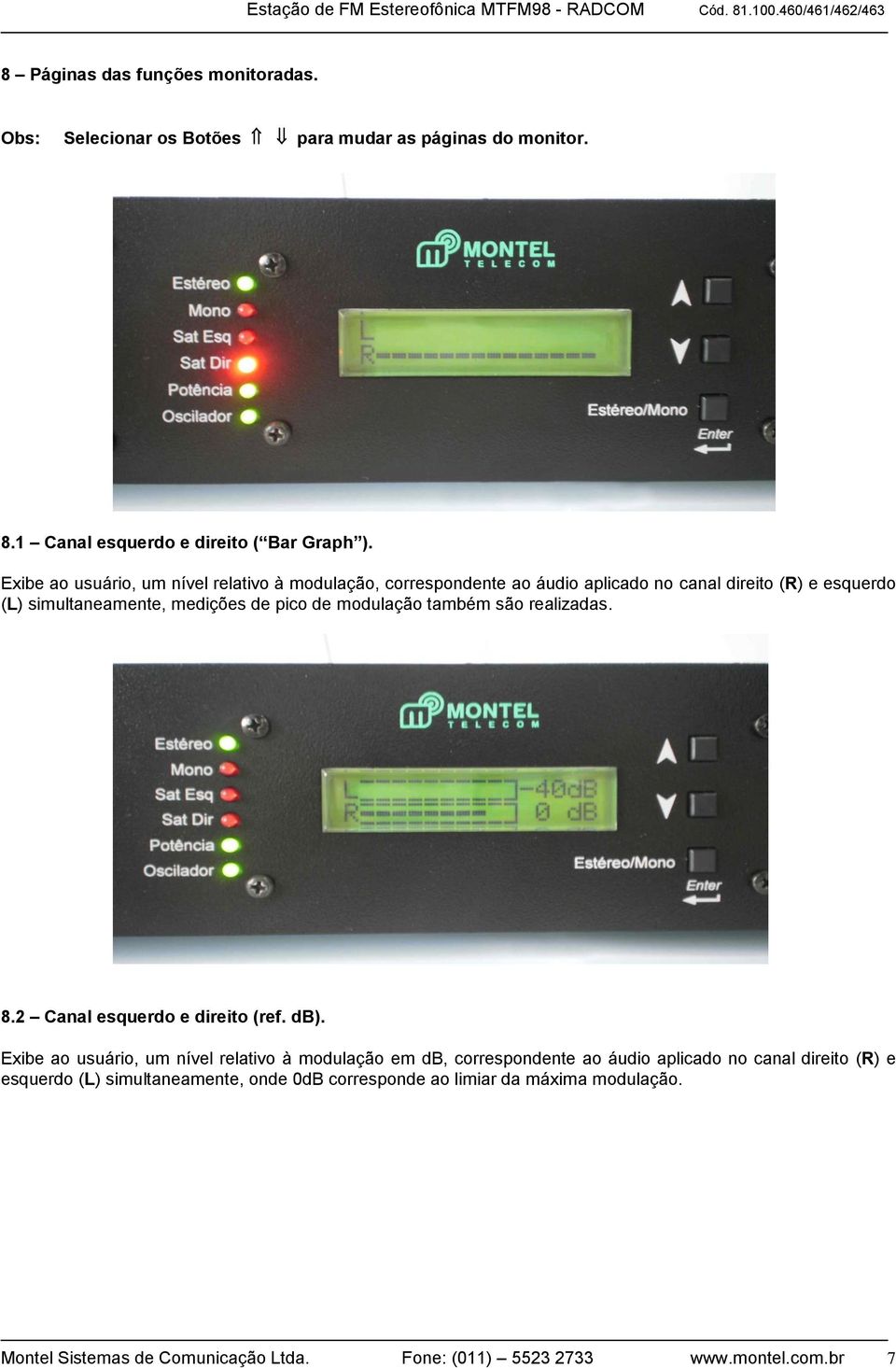 modulação também são realizadas. 8.2 Canal esquerdo e direito (ref. db).