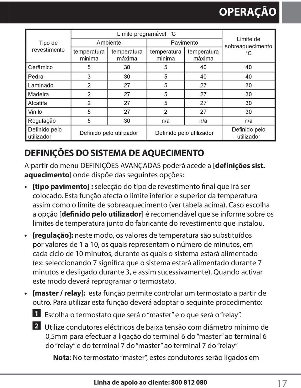 utilizador Definido pelo utilizador DEFINIÇÕES DO SISTEMA DE AQUECIMENTO A partir do menu DEFINIÇÕES AVANÇADAS poderá acede a [definições sist.