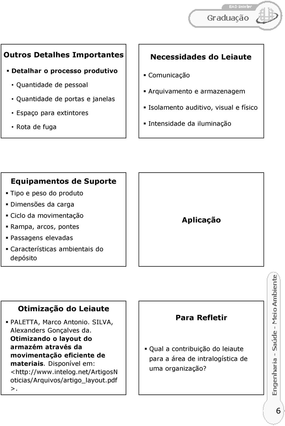 elevadas Características ambientais do depósito Aplicação Otimização do Leiaute PALETTA, Marco Antonio. SILVA, Alexanders Gonçalves da.