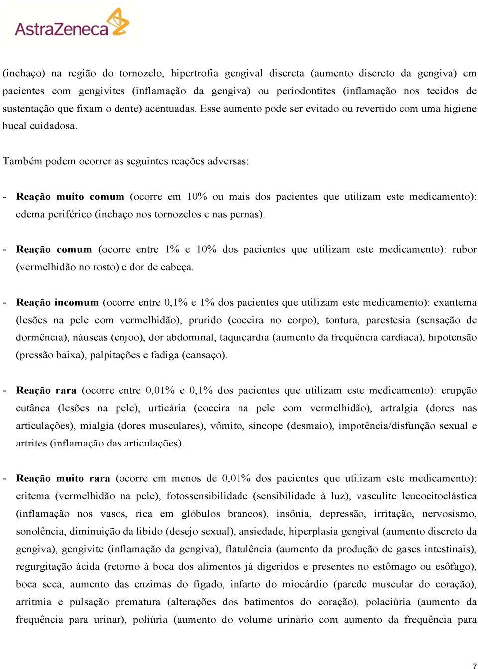 Também podem ocorrer as seguintes reações adversas: - Reação muito comum (ocorre em 10% ou mais dos pacientes que utilizam este medicamento): edema periférico (inchaço nos tornozelos e nas pernas).