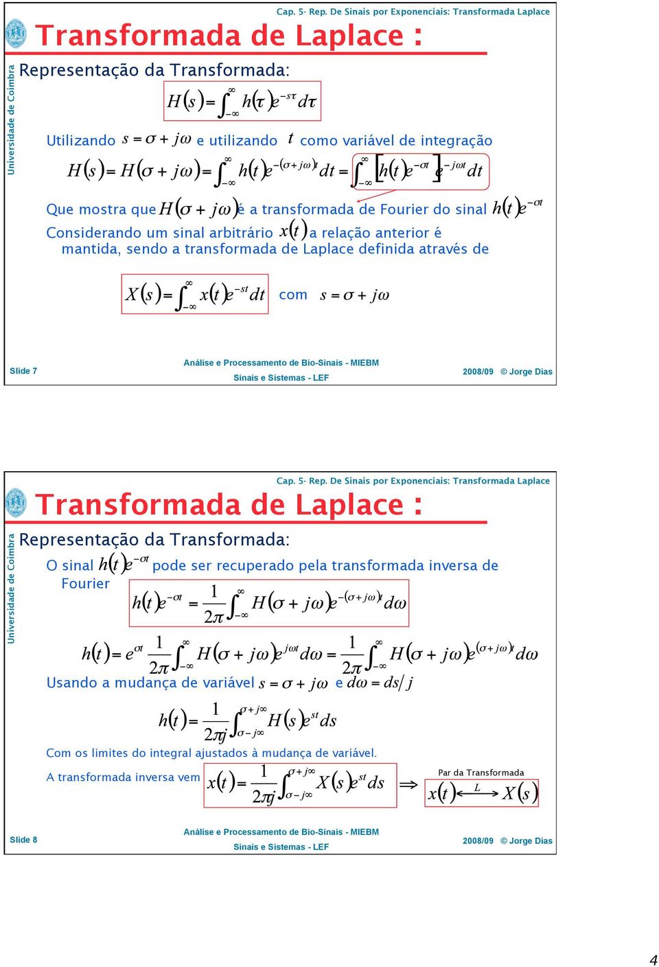 Slide 7 7 Representação da Transformada: O sinal Fourier pode ser recuperado pela transformada inversa de Usando a mudança de