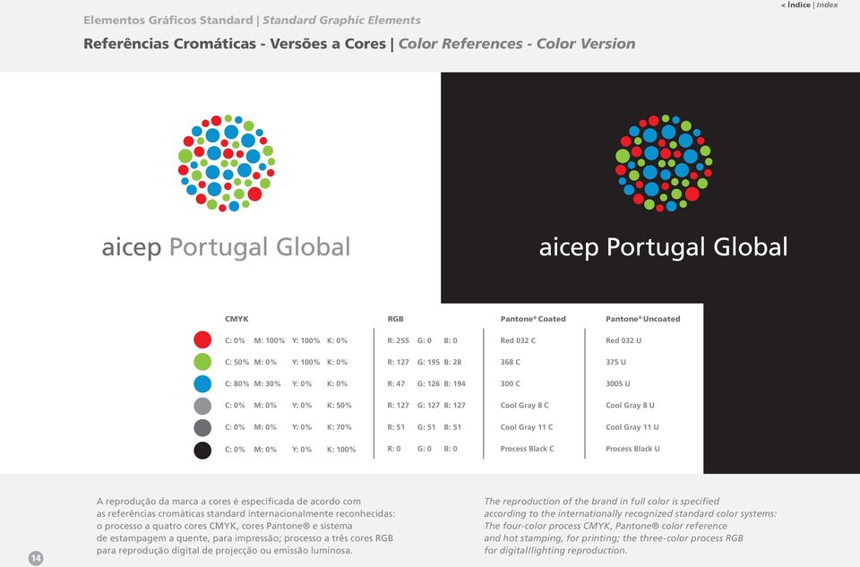 70% R: 51 G: 51 B: 51 Cool Gray 11 C Cool Gray 11 U C: 0% M: 0% Y: 0% K: 100% R: 0 G: 0 B: 0 Process Black C Process Black U 14 A reprodução da marca a cores é especificada de acordo com as