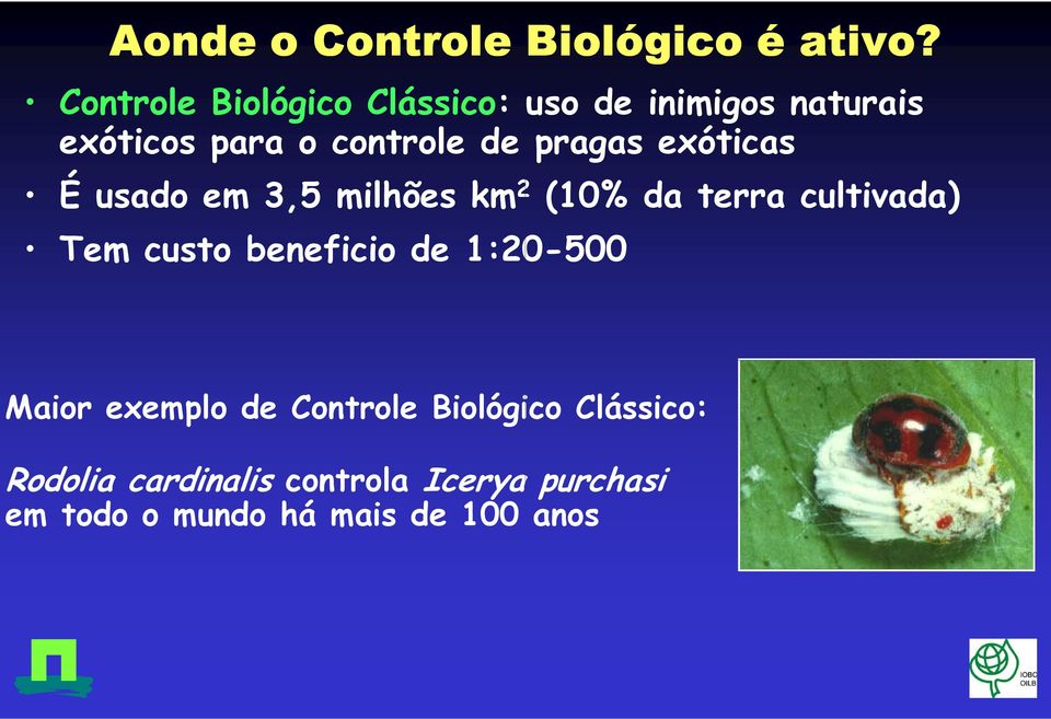 pragas exóticas É usado em 3,5 milhões km 2 (10% da terra cultivada) Tem custo