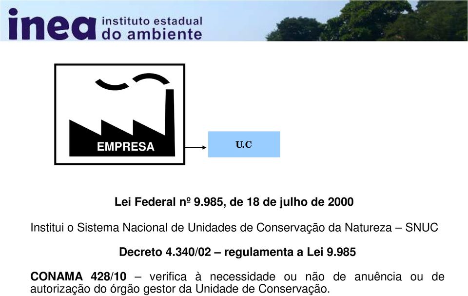 Conservação da Natureza SNUC Decreto 4.340/02 regulamenta a Lei 9.