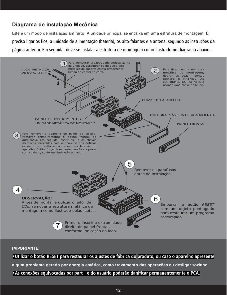 A unidade principal se encaixa em uma estrutura de montagem.