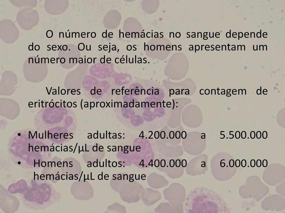 Valores de referência para contagem de eritrócitos (aproximadamente):