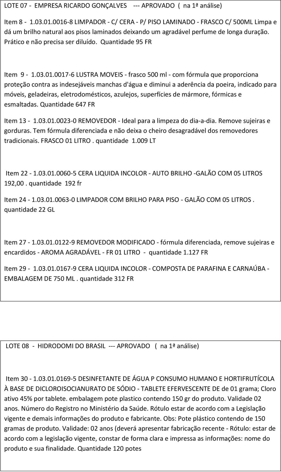 Quantidade 95 FR Item 9-1.03.01.