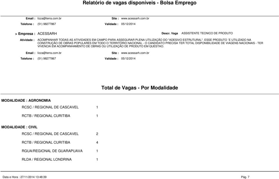 VIAGENS NACIONAIS - TER VIVENCIA EM ACOMPANHAMENTO DE OBRAS OU UTILIZAÇÃO DE PRODUTO EM QUESTAO.