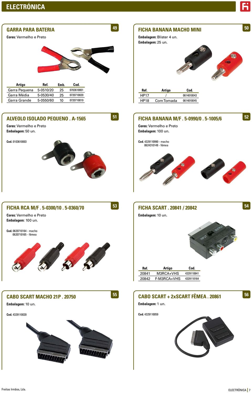 5-1005/6 52 0103610003 4329110990 - macho 0624310149 - fêmea FICHA RCA M/F. 5-0300/10. 5-0360/70 53 FICHA SCART.