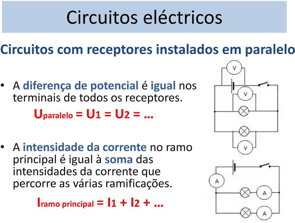 Uparalelo = U1 = U2 AY A intensidade da corrente no ramo principal é