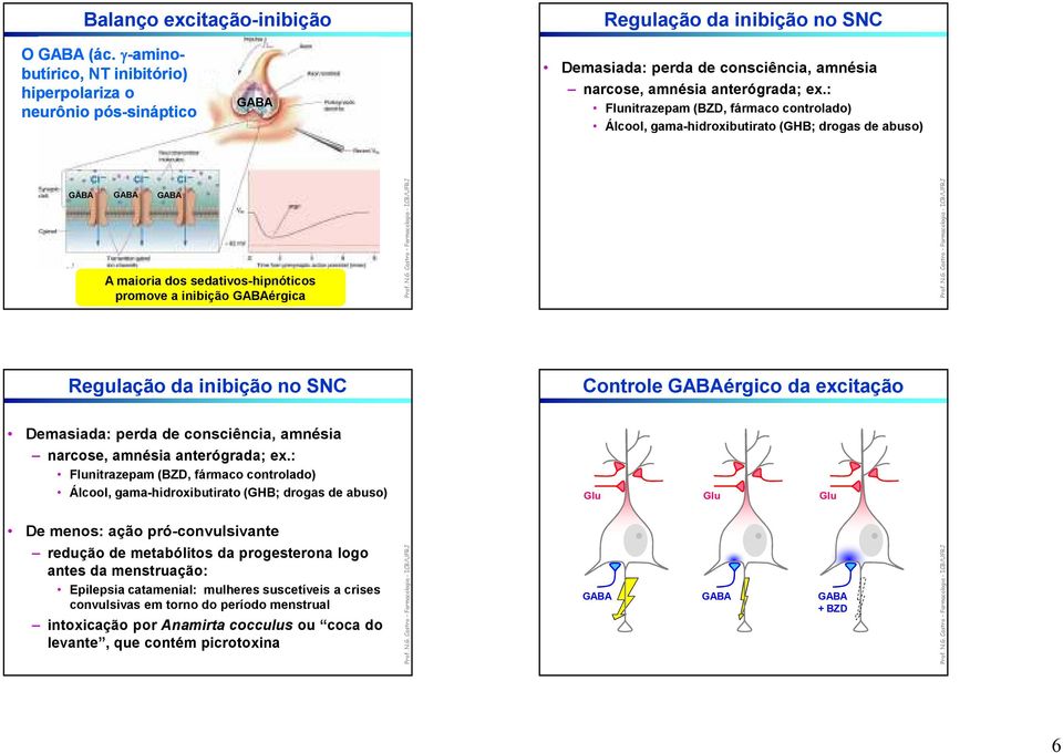 : Flunitrazepam (BZD, fármaco controlado) Álcool, gama-hidroxibutirato (GHB; drogas de abuso) GABA GABA GABA A maioria dos sedativos-hipnóticos promove a inibição GABAérgica Regulação da inibição no