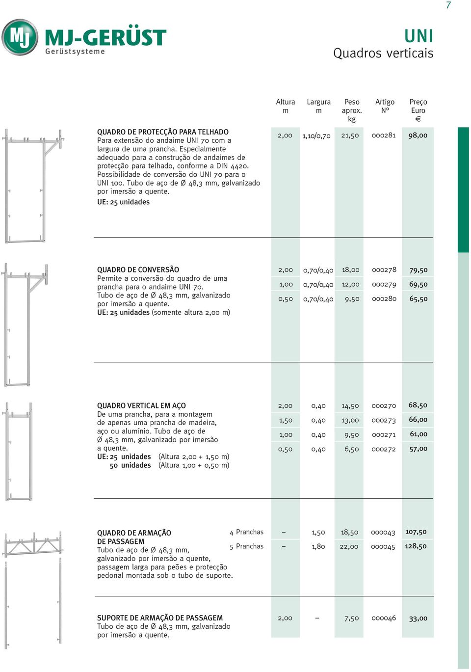 Tubo de aço de Ø 48,3 mm, galvanizado por imersão a quente.