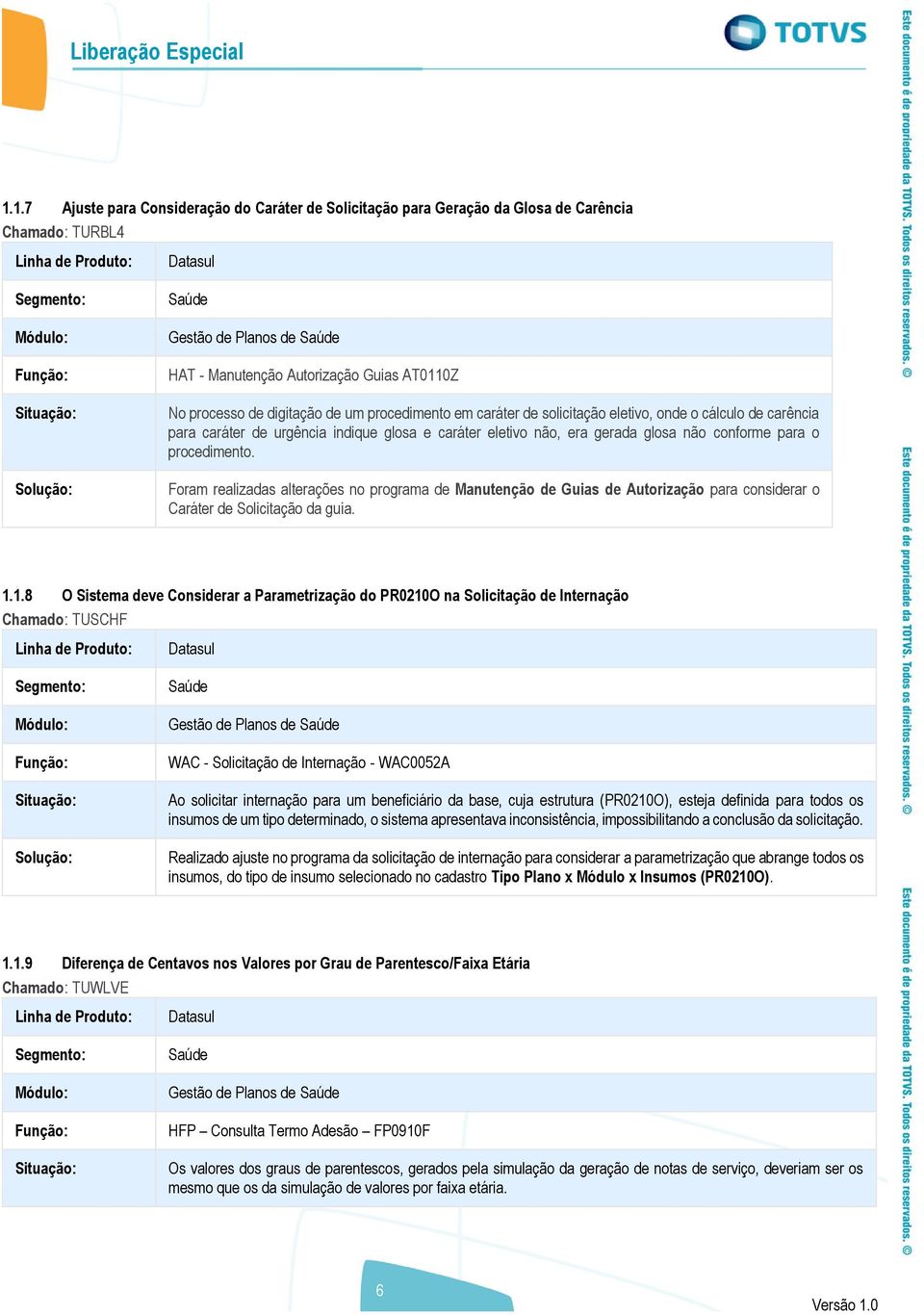 glosa e caráter eletivo não, era gerada glosa não conforme para o procedimento.