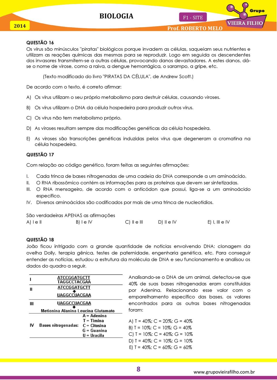 A estes danos, dáse o nome de virose, como a raiva, a dengue hemorrágica, o sarampo, a gripe, etc. (Texto modificado do livro "PIRATAS DA CÉLULA", de Andrew Scott.