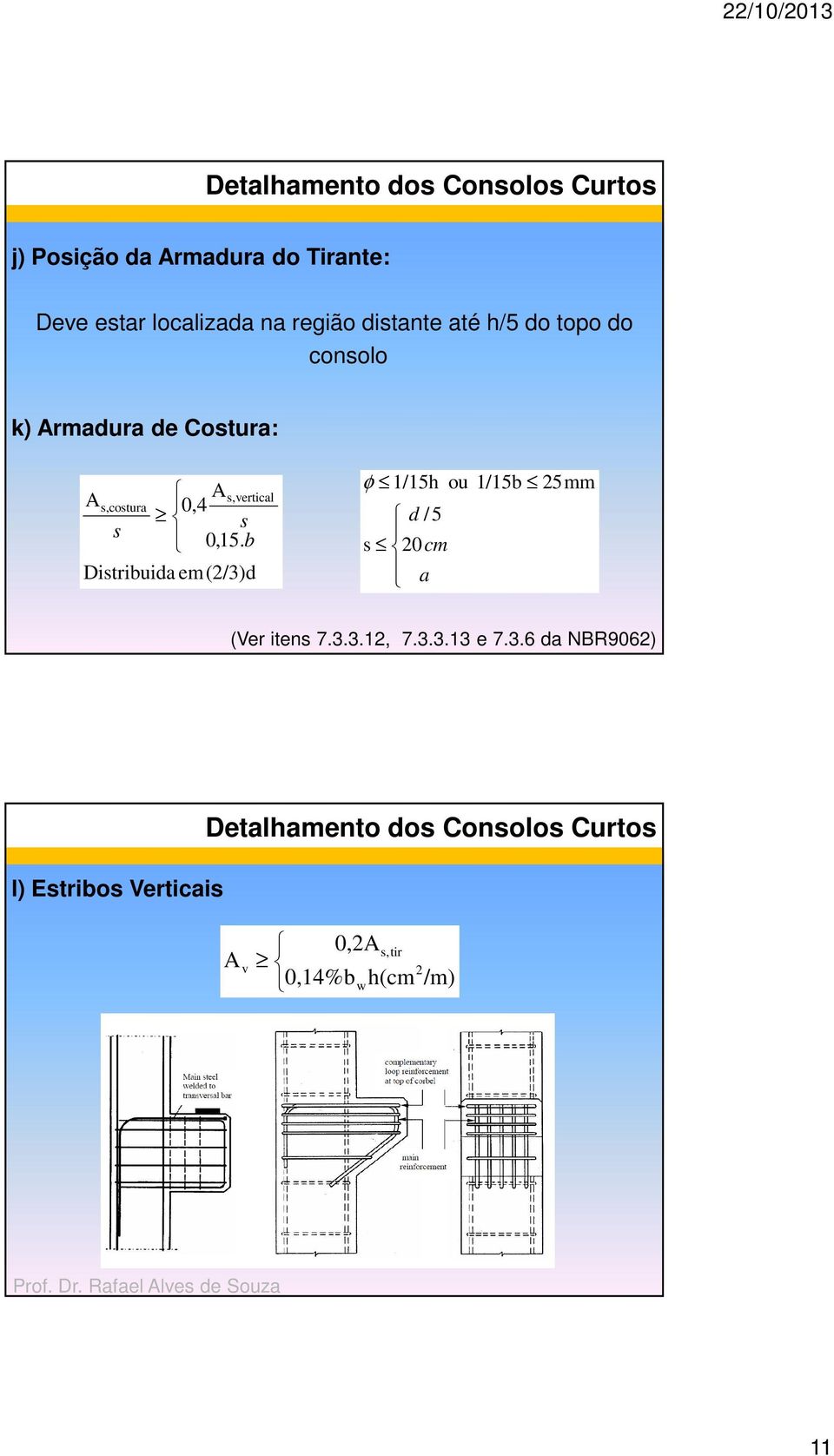 b Distribuida em(/3)d vertical φ 1/15h ou d /5 s 0cm a 1/15b 5mm (Ver itens 7.3.3.1, 7.