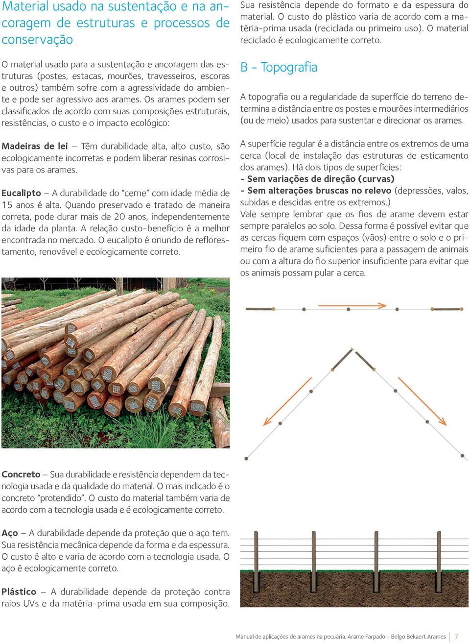 Os arames podem ser classificados de acordo com suas composições estruturais, resistências, o custo e o impacto ecológico: Madeiras de lei Têm durabilidade alta, alto custo, são ecologicamente