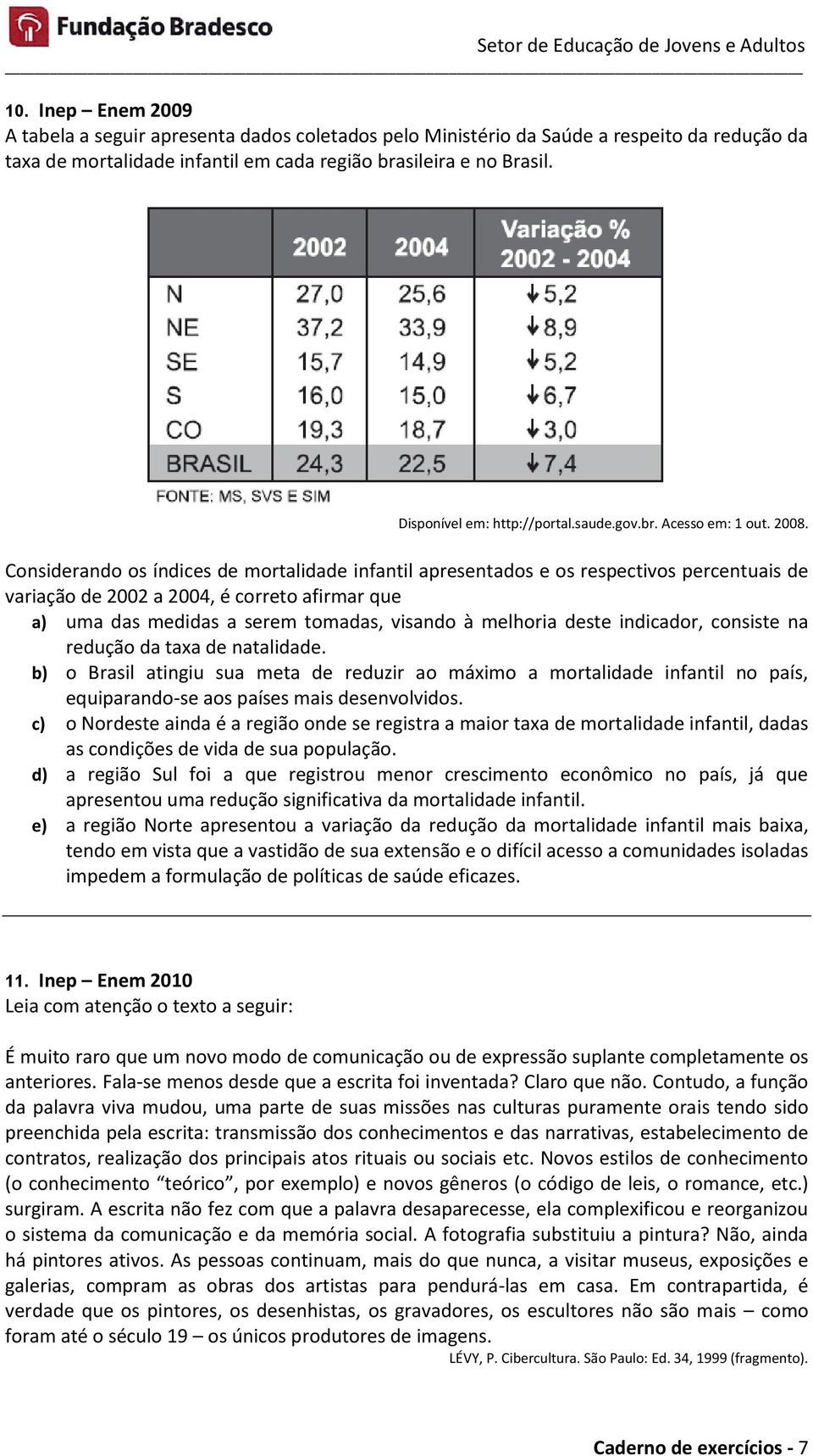 Considerando os índices de mortalidade infantil apresentados e os respectivos percentuais de variação de 2002 a 2004, é correto afirmar que a) uma das medidas a serem tomadas, visando à melhoria